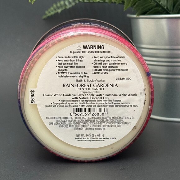 BBW Rainforest Gardenia Bath & Body Works 3 Wick Candle - Picture 9 of 10